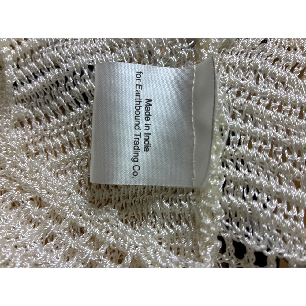 Earthbound Trading Co Ivory Crochet Knit Fringe Tank Top Boho Festival Large - Picture 4 of 5
